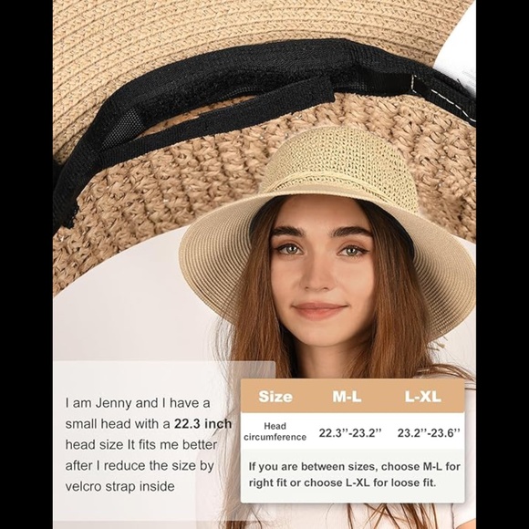 NWT Furtalk Straw Wide Brim Sun Hat - Picture 5 of 9